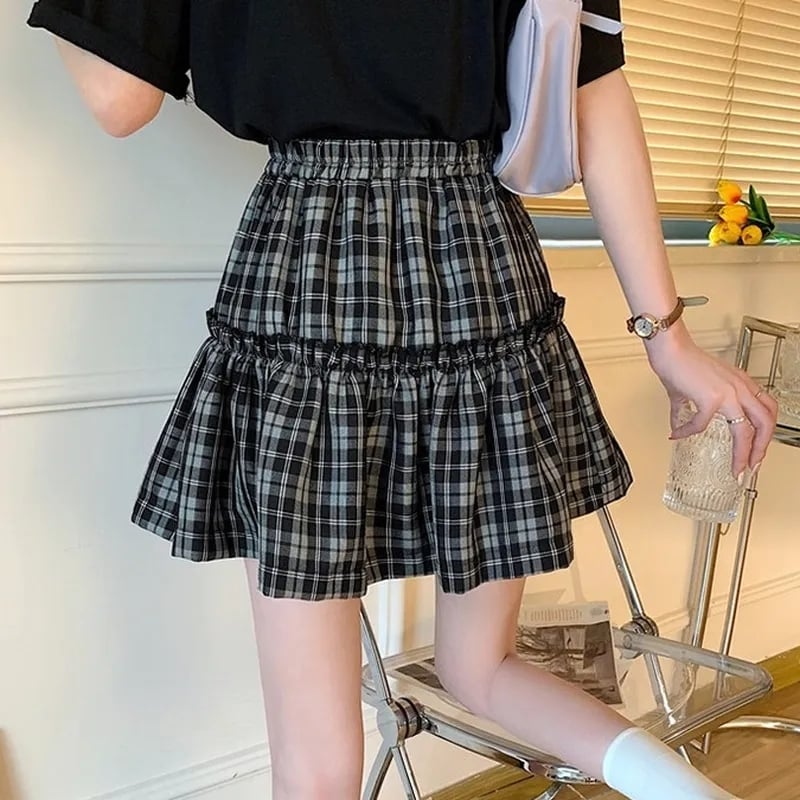Black Plaid A-Line High Waist Mini Skirt
