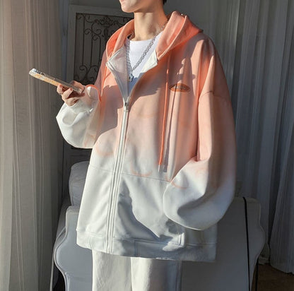 Gradient Loose Zip Up Hoodie