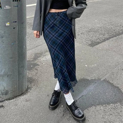 Blue Plaid Maxi Skirt