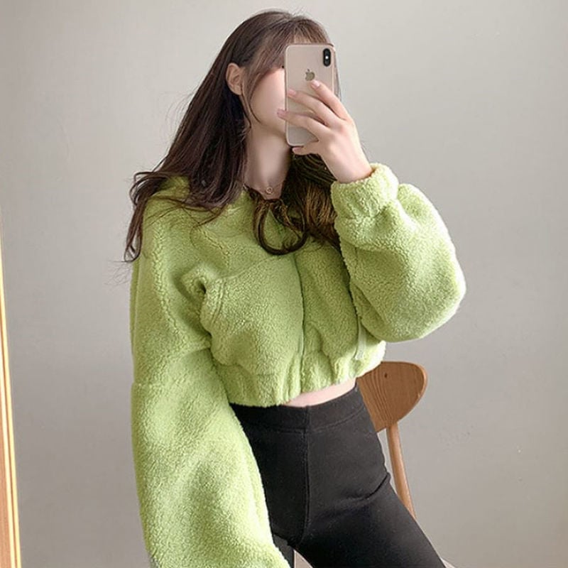 Soft Faux Lamb Wool Loose Long Sleeve Hoodie