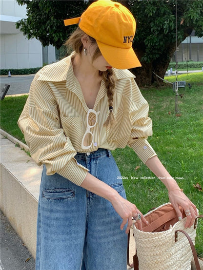 Yellow Stripe Loose Long Sleeve Shirt
