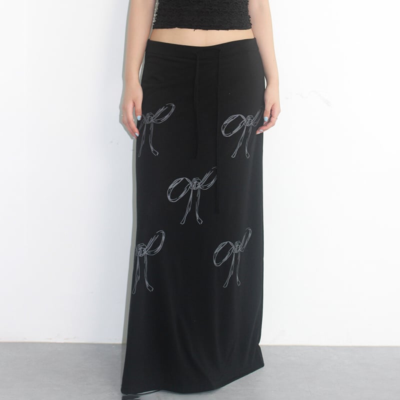 Black Bow A-Line Maxi Skirt