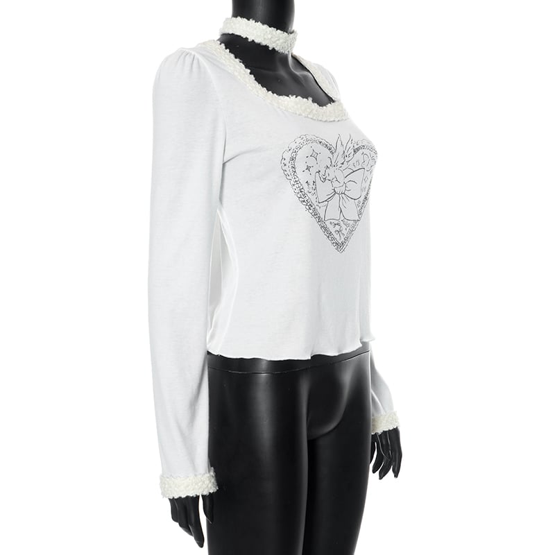 White Heart Fairy Print Long Sleeve Shirt