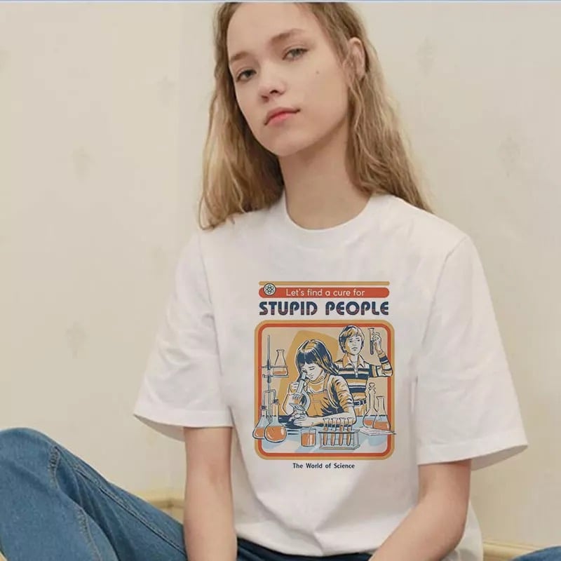 Cute Funny Cartoon Vintage Punk Print Short Sleeve Shirt T-shirt Tee Top Kawaii Korean Japanese Harajuku Chinese Retro Streetwear Aesthetic Fashion