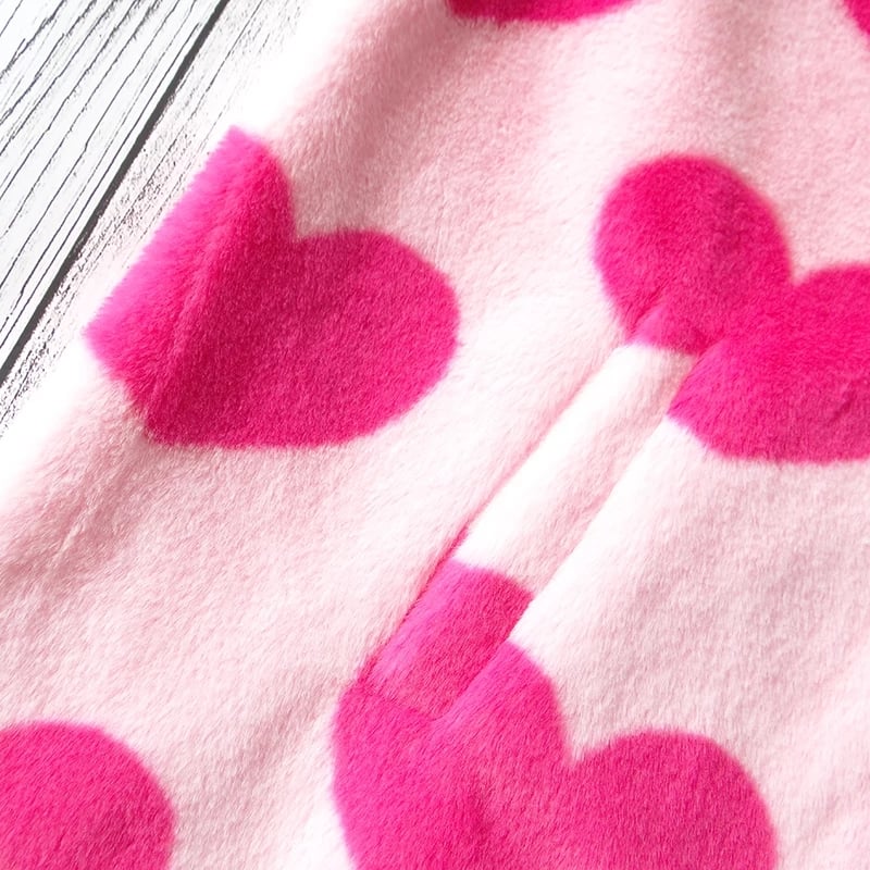 Cute 90s Heart Print Plush Long Sleeve Jacket Hoodie Sweater Coat Aesthetic Casual E-Girl Kawaii Korean Japanese Harajuku