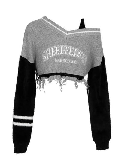 Grey Hollow Out Off Shoulder Cropped Sweater