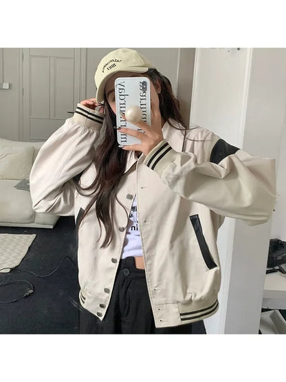 Beige Patchwork Bomber Jacket