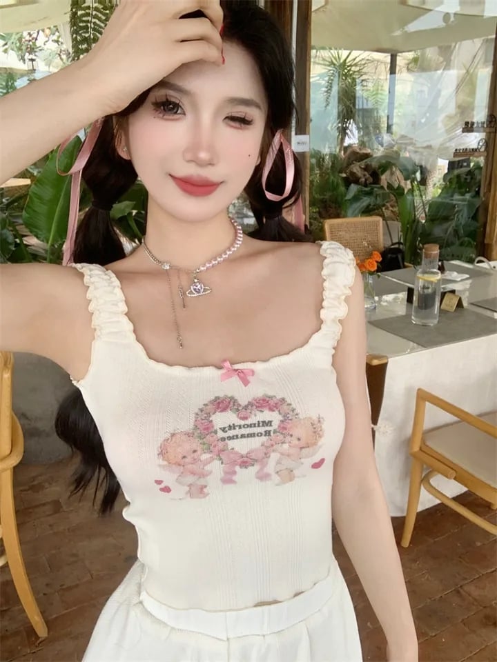 Beige Angel Cupid Bow Print Camisole