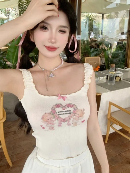 Beige Angel Cupid Bow Print Camisole