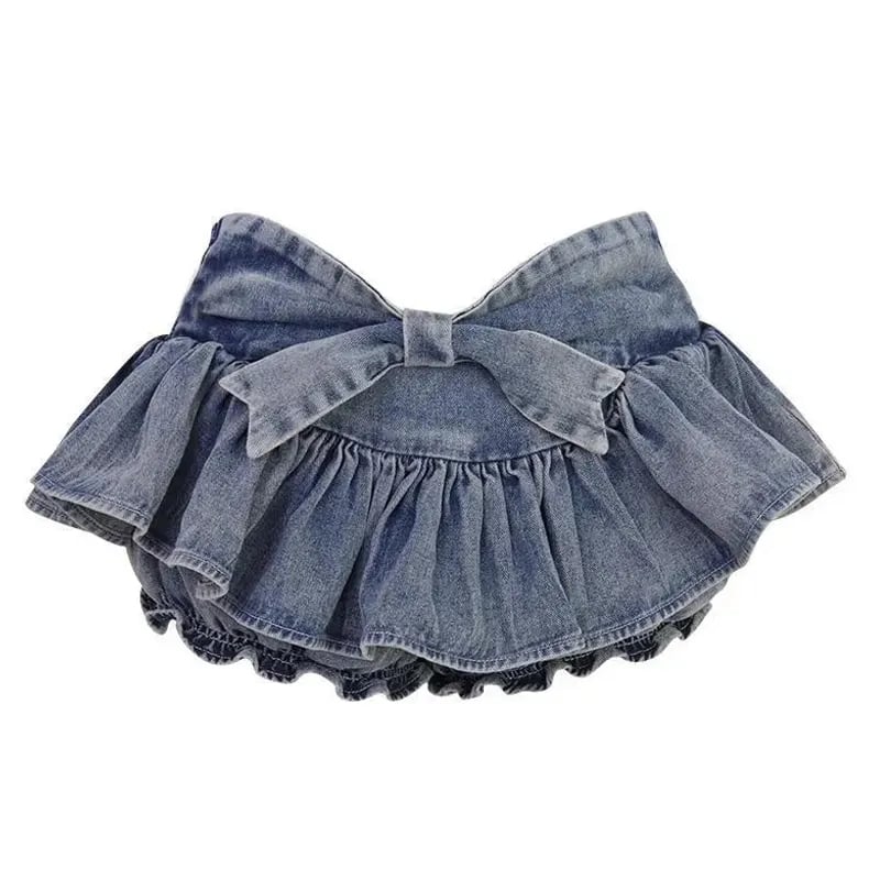 Denim Bow Ruffle Low Waist Skirt