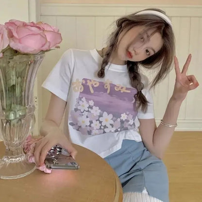 Purple Flower Aesthetic Print Short Sleeve T-shirt