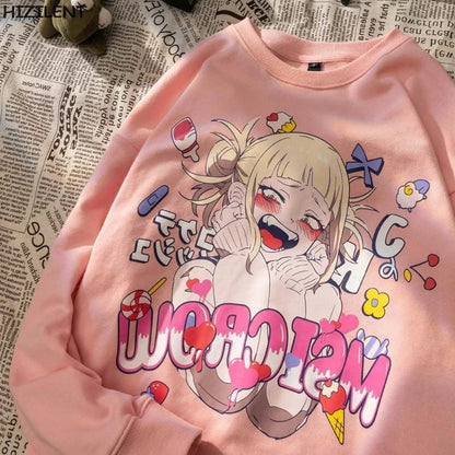 Cute Toga Anime Girl Cartoon Print Oversize Long Sleeve T-shirt Sweater Hoodie Aesthetic Casual Summer E-Girl Kawaii Korean Japanese Harajuku