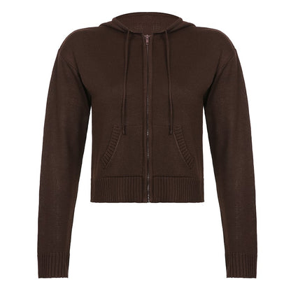 Brown Knit Long Sleeve Jacket