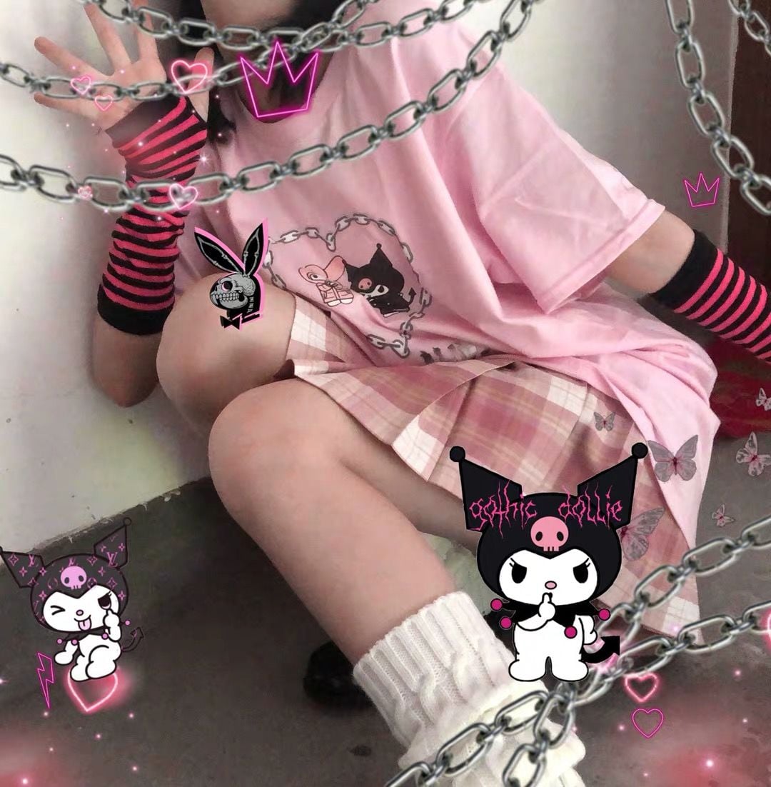 Cute Pastel Pink Anime Cartoon Print Rabbit Letter Short Sleeve Shirt T-shirt Top E-Girl Kawaii Korean Japanese Harajuku Streetwear