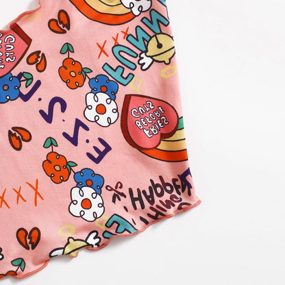 Cute Comic Flower Graphic Print Tank Crop Top Camisole Sleeveless Shirt Summer Casual Aesthetic Goth E-Girl Kawaii Korean Japanese Harajuku Streetwear