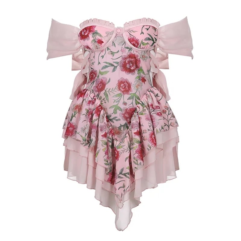 Pink Rose Lace Up Mini Dress