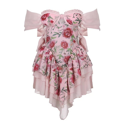 Pink Rose Lace Up Mini Dress