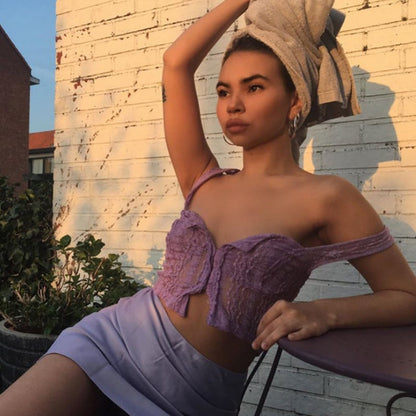 Sexy Lace Net Crop Top Tank Camisole Sleeveless Shirt Summer Causal E-Girl Kawaii Korean Japanese Harajuku Streetwear