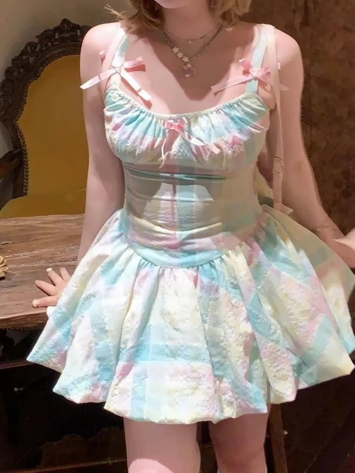 Rainbow Fairy Bow Colorful Mini Dress