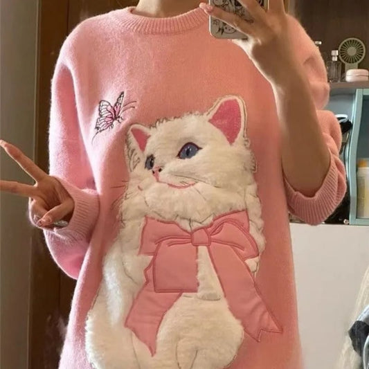 Fluffy Cat Print Sweater