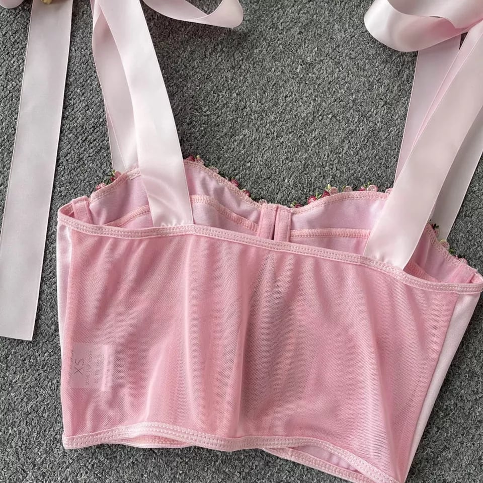 Pink Rose Lace Up Bustier Top