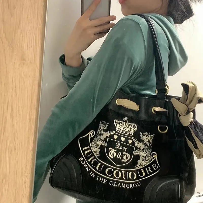 Vintage 90s Velvet Embroidery Tote Bag