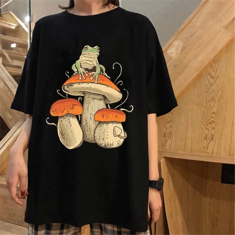 Mushroom Frog Print Short Sleeve T-shirt