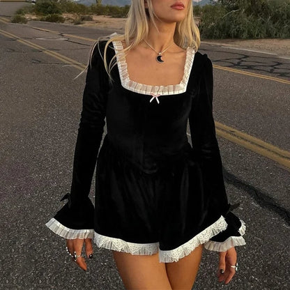 Splice Lace Ruffle Dress