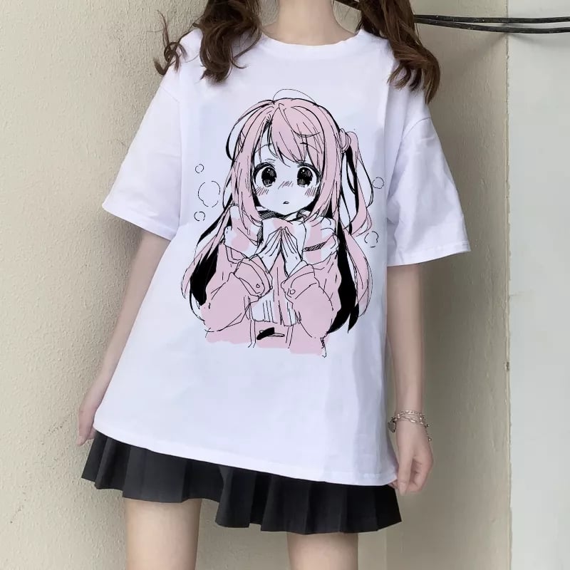 Anime Girl Print Baggy Short Sleeve T-shirt