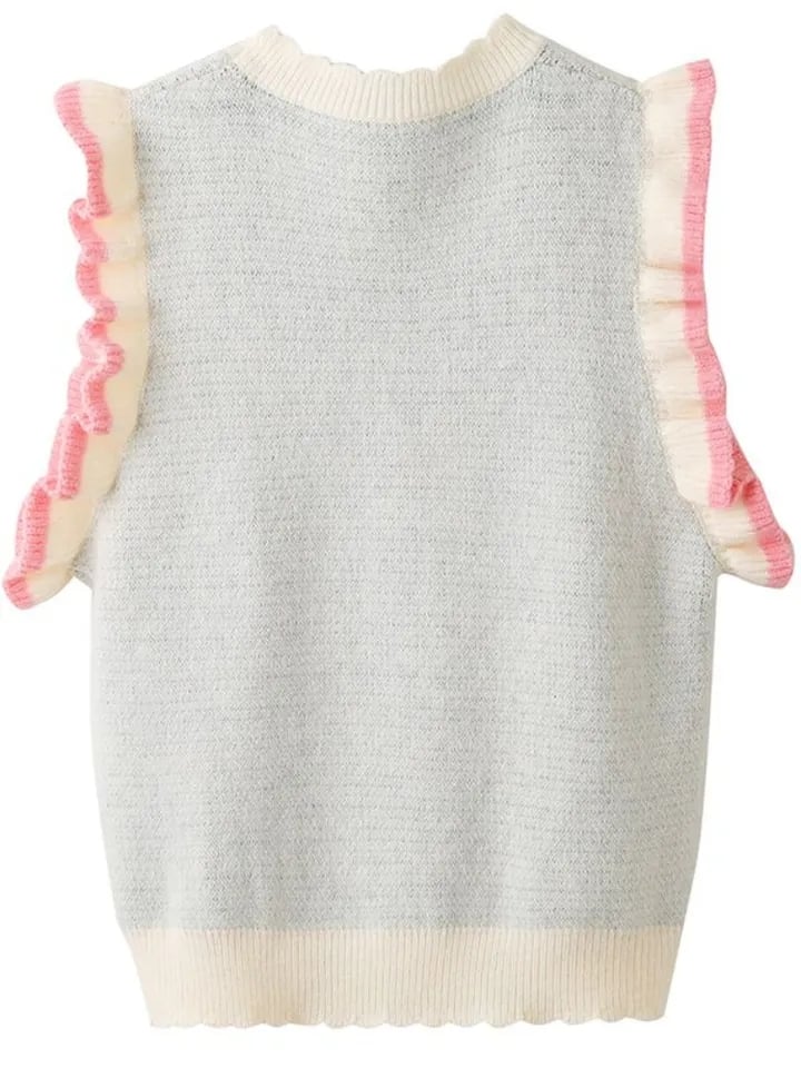 Pink Tulip Ruffle Sweater Vest