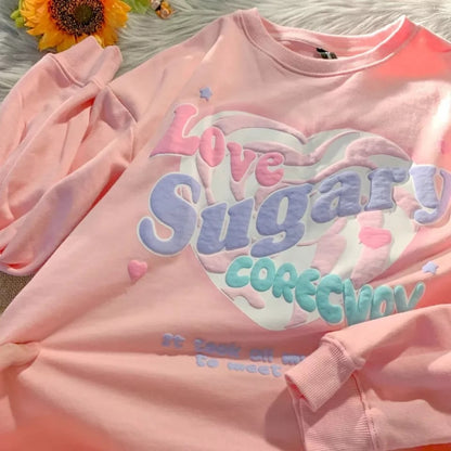 Sweet Pastel Print Oversized Crewneck Sweatshirt Long Sleeve Shirt Aesthetic Casual Summer E-Girl Kawaii Korean Japanese Harajuku