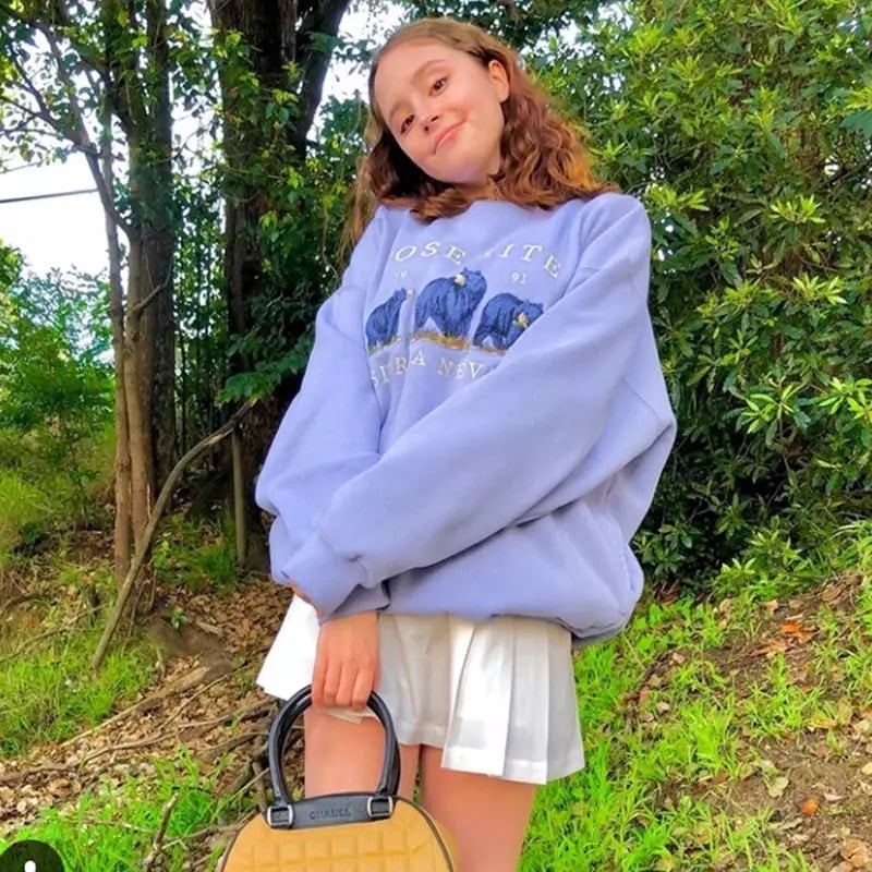 Vintage Bear Embroidery Sweatshirt Causal Long Sleeve Shirt Crew Neck Oversize Loose Sweater E-Girl Kawaii Korean Japanese Harajuku Streetwear