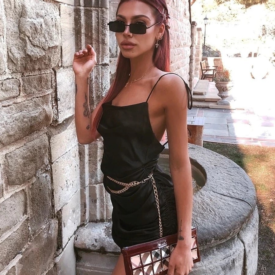 Cute Sexy Black Spaghetti Strap Backless Bodycon Dress Party Kawaii Korean Japanese Harajuku Chinese Retro Streetwear Aesthetic Fashion