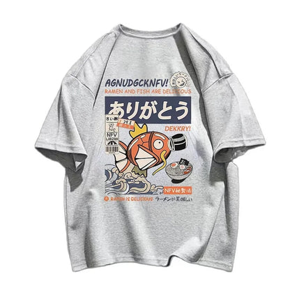 Japanese Fish Print Short Sleeve T-shirt