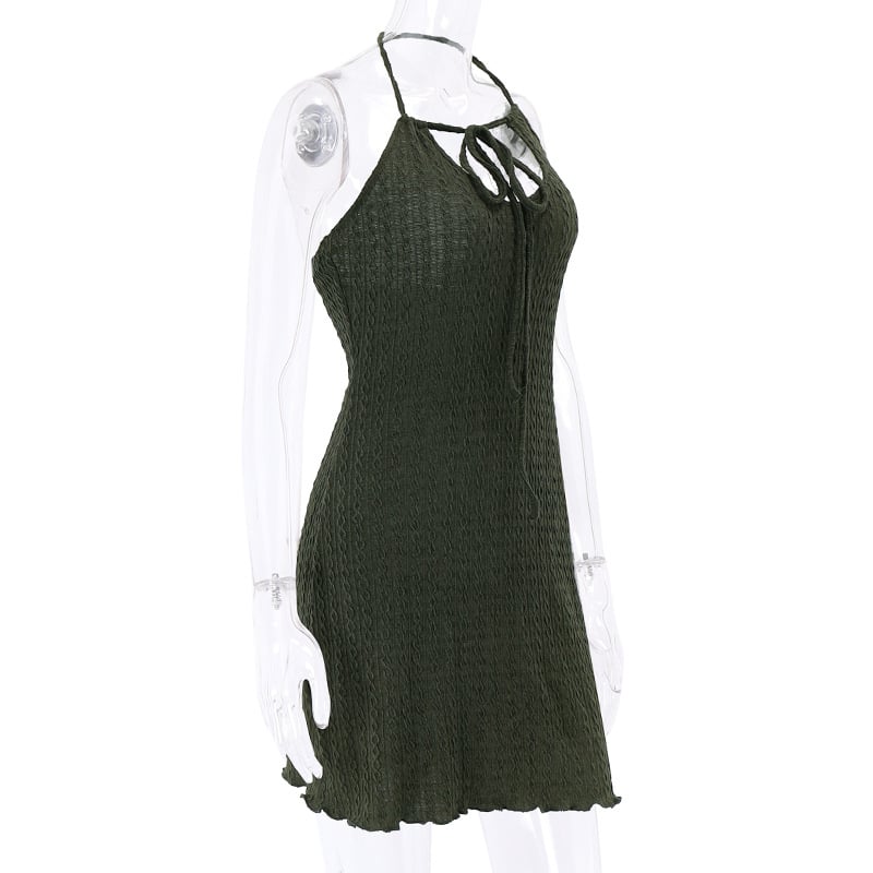 Green Knit Halter Mini Dress