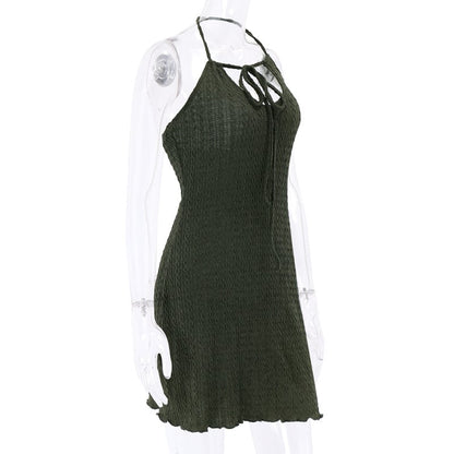 Green Knit Halter Mini Dress