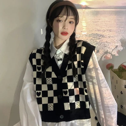 Plaid Checkboard Knit Vest