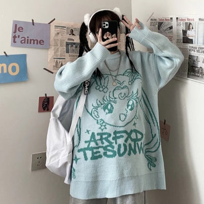 Cute Japanese Anime Girl Knit Long Sleeve Pullover