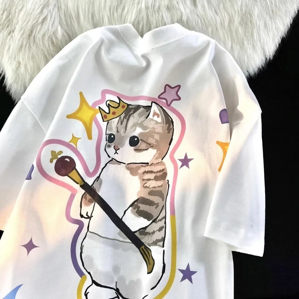 Cat Crown Print Short Sleeve T-shirt