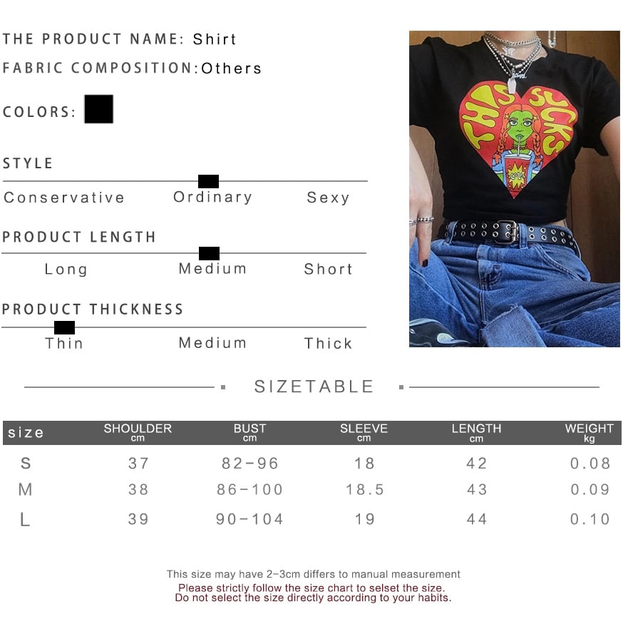 Cute Black Alien Girl Cartoon Graphic Casual Short Sleeve Shirt Tee T-shirt E-Girl Kawaii Korean Japanese Harajuku Chinese Retro Streetwear Aesthetic