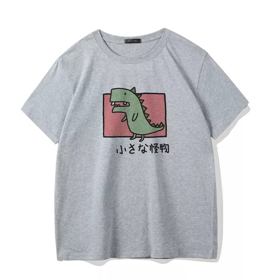 Cute Vintage Dinosaur Print Cartoon Short Sleeve Shirt T-shirt Tee Punk Funny Sweet Summer Casual E-Girl Kawaii Korean Japanese Harajuku Streetwear