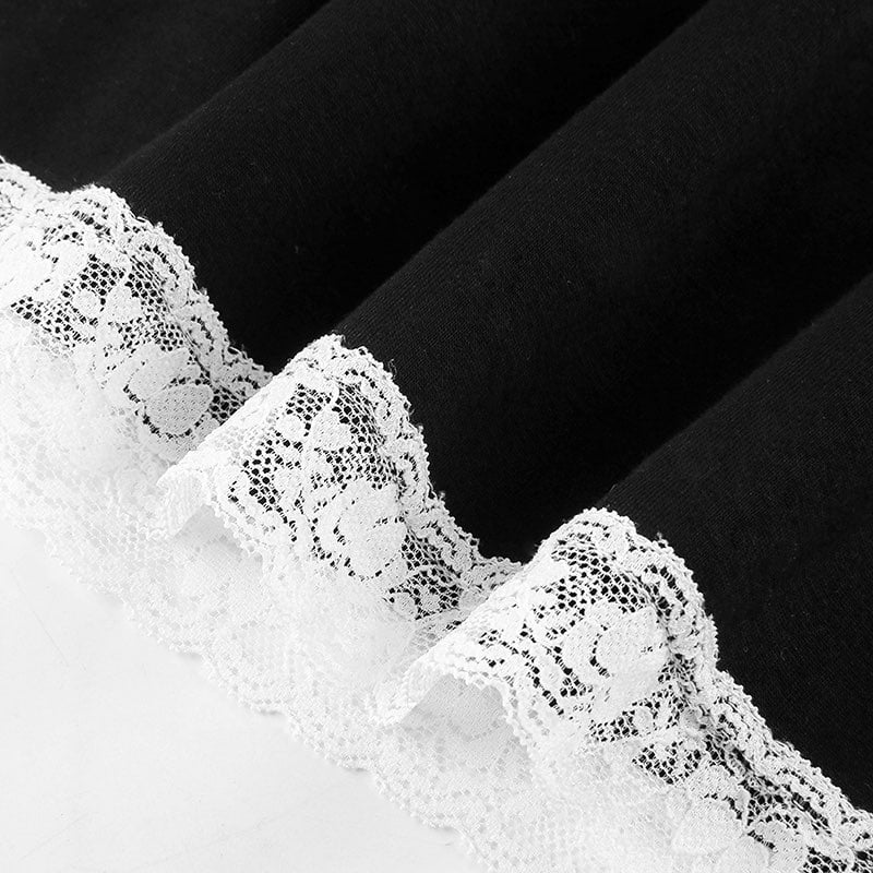 Cute Sexy 90s Vintage Sweet Bow Lace Trim Solid Black High Waisted Mini Skirt Bottoms Aesthetic Goth E-Girl Kawaii Korean Japanese Harajuku Streetwear