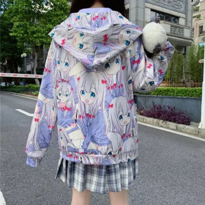Cute Anime Girl Zip Up Hoodie Jacket Jumper Sweatshirt Long Sleeve Shirt Aesthetic Casual E-Girl Kawaii Korean Japanese Harajuku