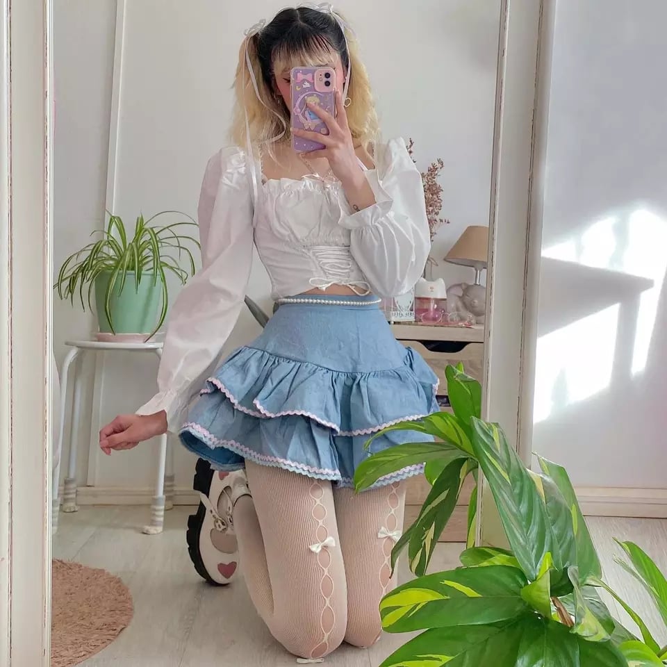 Double Layer High Waist Denim Skirt