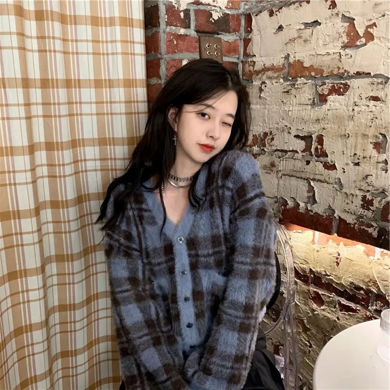 Preppy Plaid Soft Cardigan