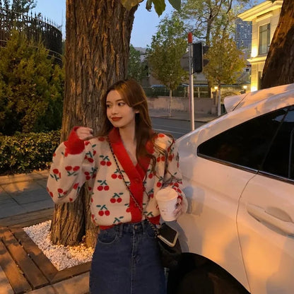 Cherry Print Soft Knit Cardigan