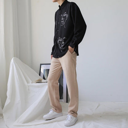 Cute Face Asymmetrical White Long Sleeve Shirt Tee T-shirt Top Blouse E-Girl Kawaii Korean Japanese Harajuku Retro Streetwear Aesthetic