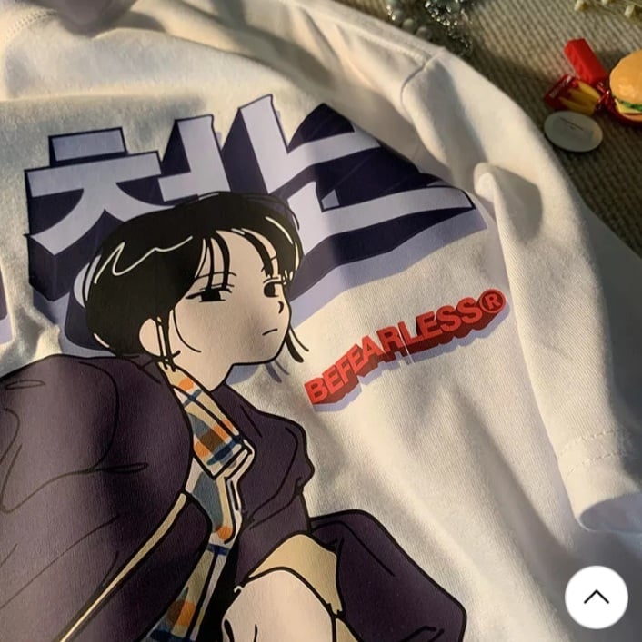 Cute White Anime Girl Cartoon Print Loose Short Sleeve Shirt Top Vintage Punk Aesthetic Casual Summer E-Girl Kawaii Korean Japanese Harajuku