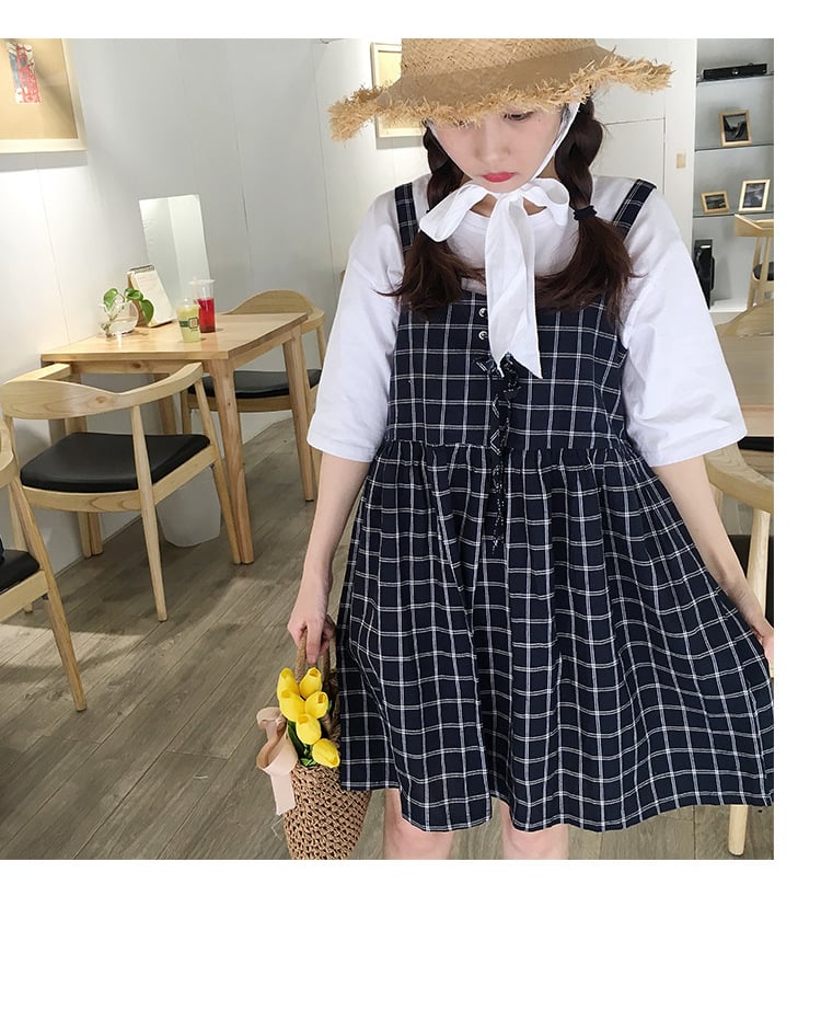 Cute Summer Preppy Loose Casual Plaid Checkered Tank Dress E-Girl Kawaii Korean Japanese Harajuku Retro Streetwear