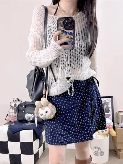 White Crochet See Through Sweater